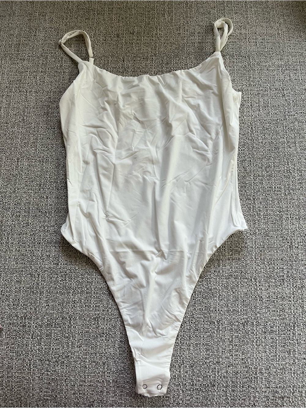 Women's White Small Stretch Tank Bodysuit with Adjustable Straps
